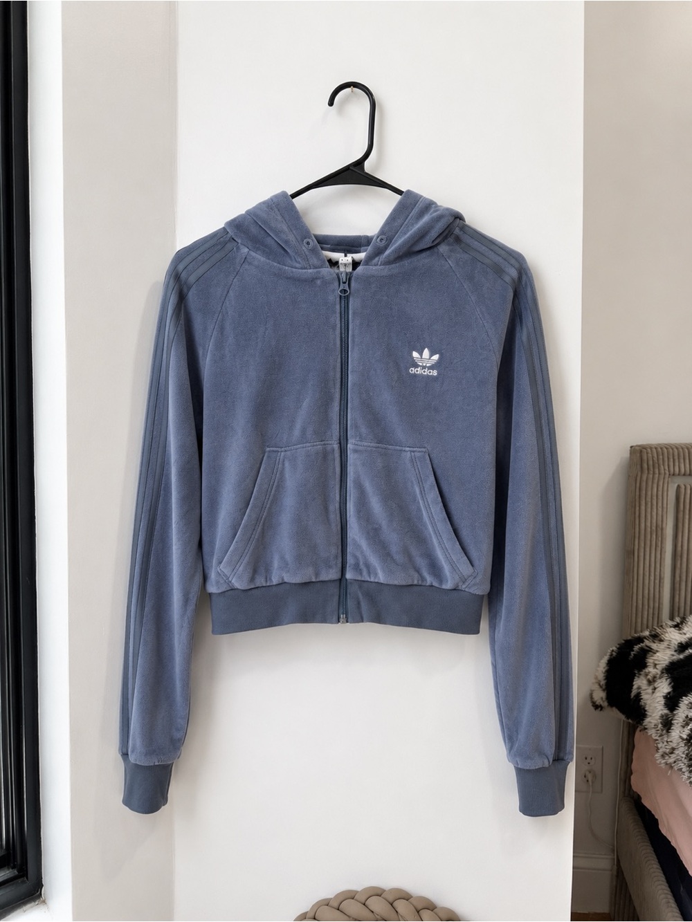 adidas Light Blue Hooded Velour Jacket